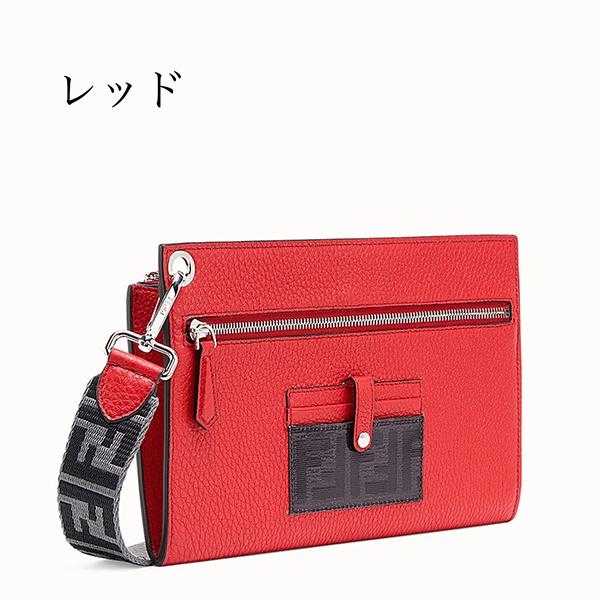 2019春夏新作【FENDI】FF モチーフ フラット レザー ポーチ 2色 9100705